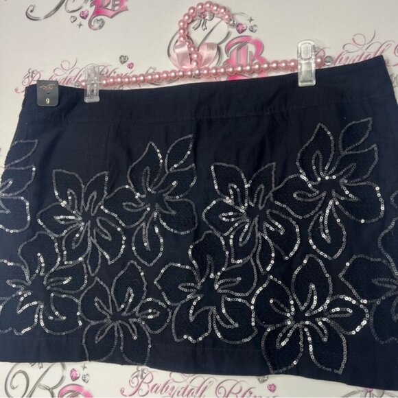 Hollister skirt tropical flowers sequin embroidered sparkly shiny black floral - Picture 5 of 8